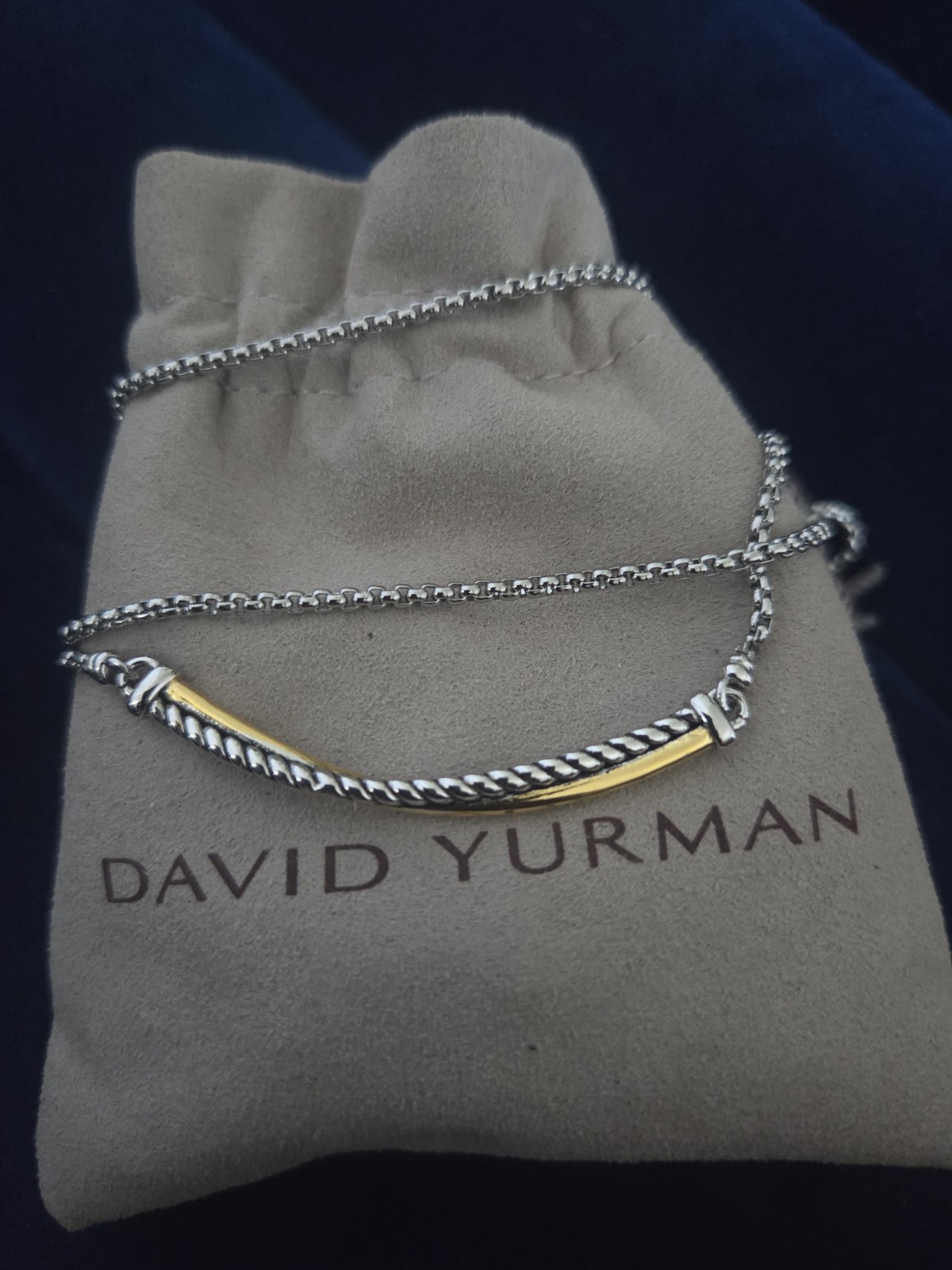 David Yurman Sterling 925 Silver Crossover Bar Necklace 22″ with 18K Gold