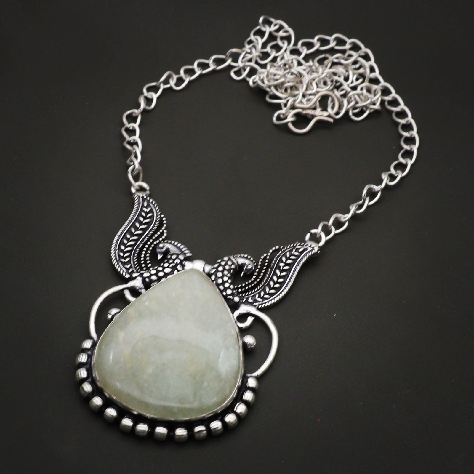Natural Green Aventurine Gemstone 925 Sterling Silver Jewelry Necklace Size 18″