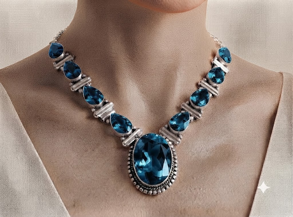 London Blue Topaz Necklace 925 Sterling Silver Handmade Women Gift Jewelry S-18″