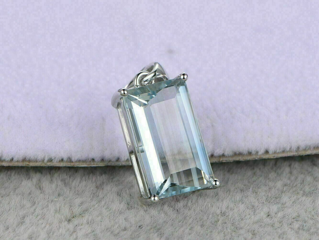 3Ct Emerald Cut Lab-Created Aquamarine Solitaire Pendant 14K White Gold Plated