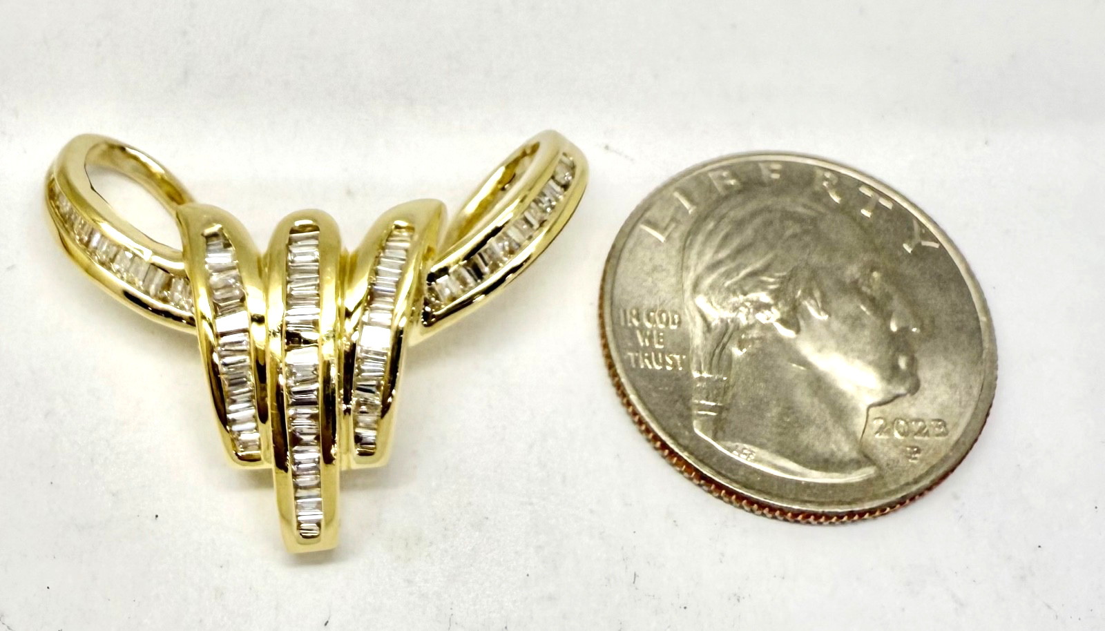 1.00 ctw Baguette Natual Diamonds 14k Yellow Gold Slide Pendant w/Card Appraisal
