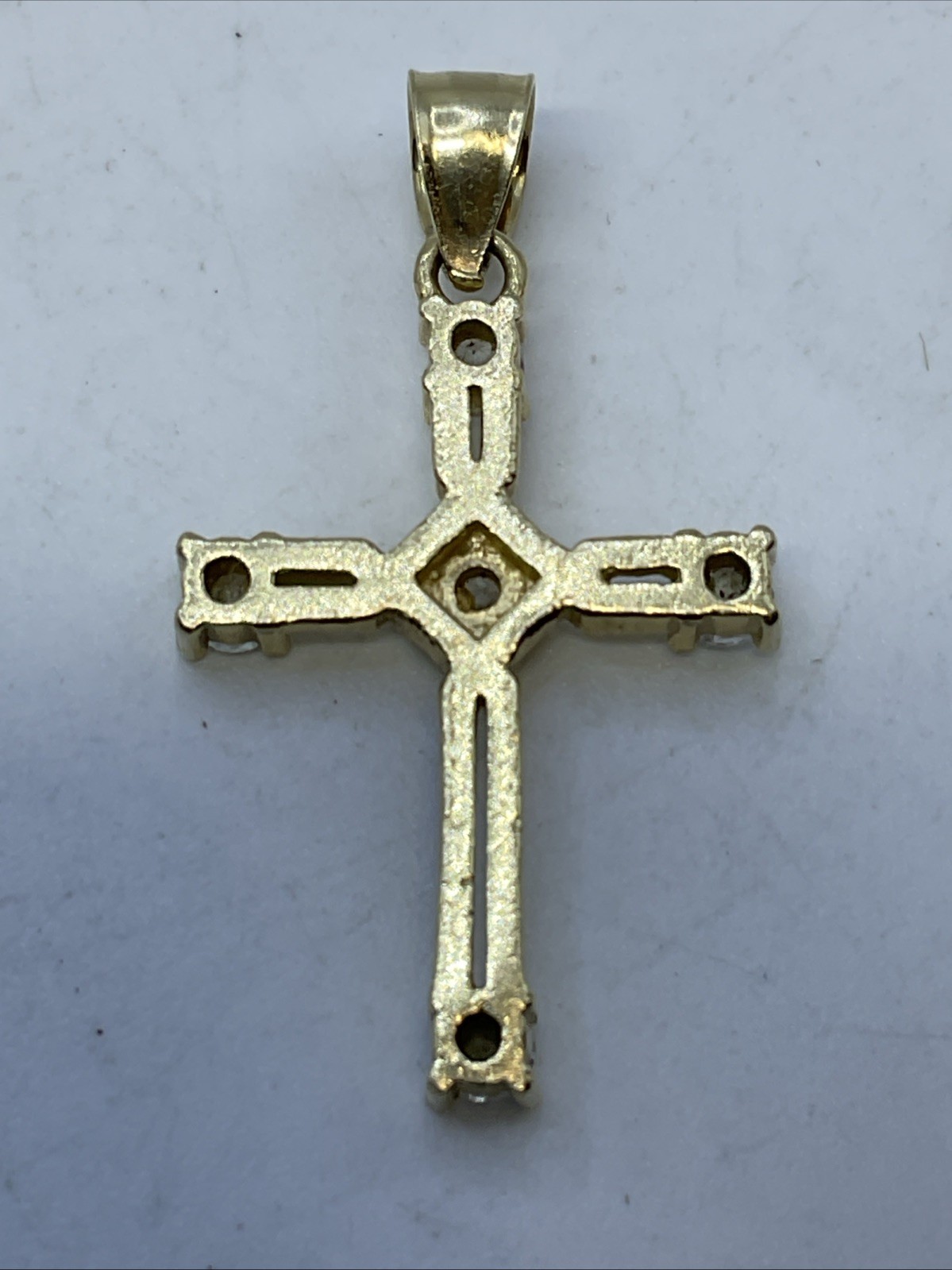 CROSS Charm Pendant (30mm x 17mm) Solid 13K Yellow Gold White CZ HANDMADE 2gr.