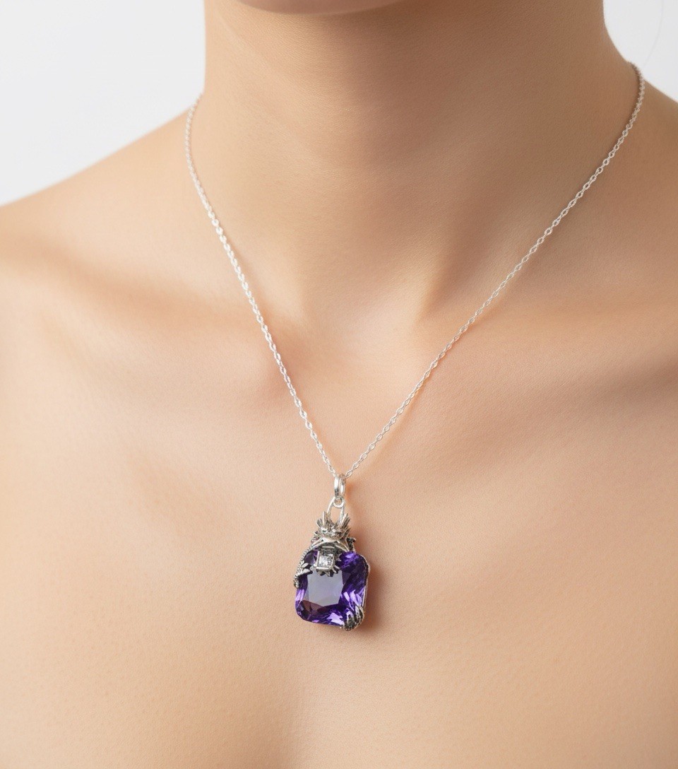 Amethyst Dragon Pendant Necklace