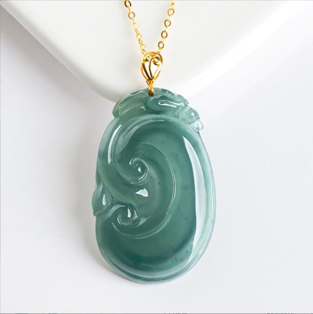 Certified Ice Green Blue water A Jade jadeite 18K Solid Gold RuYi Pendant