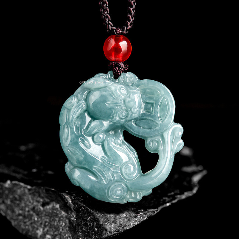 Natural Grade A Jade Jadeite Jade Women Men Blue Pixiu Coin Pendant
