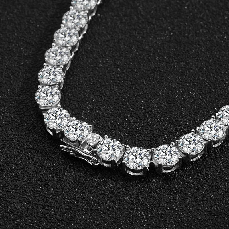 6.5mm Round Real Moissanite Tennis Necklace Hip Hop 925 Sterling Silver Chain