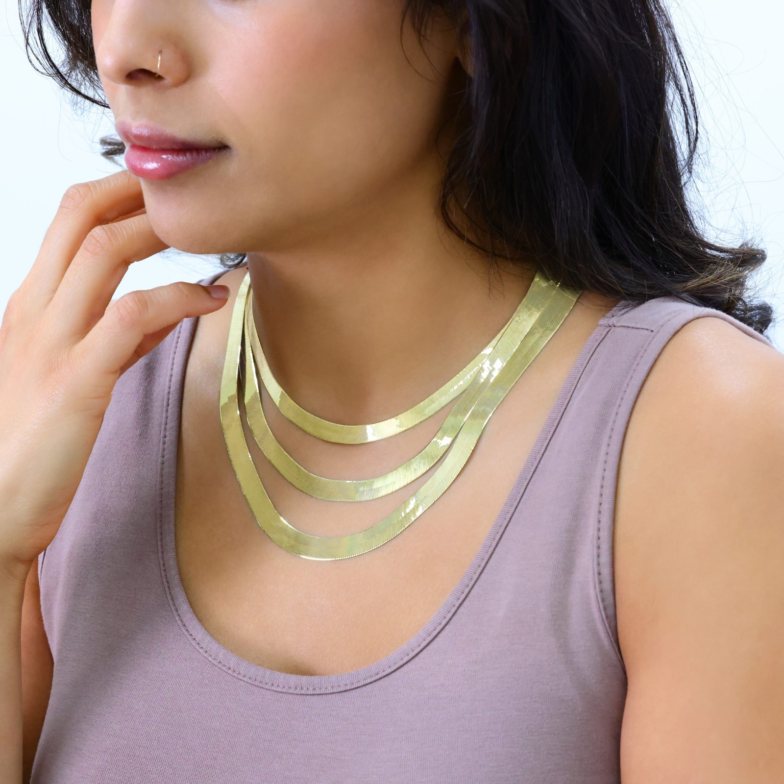 14K Yellow Gold Solid 3mm-9mm Flat Herringbone Chain Necklace Women Men 14″- 24″