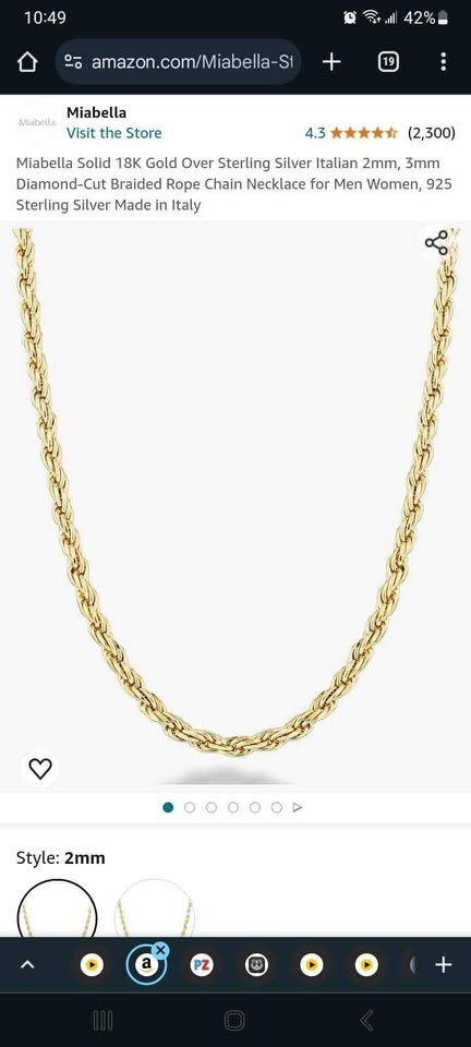 Miabella Cut Rope Gold Necklace 18in Male or Female – Brand new. Genuine Gold