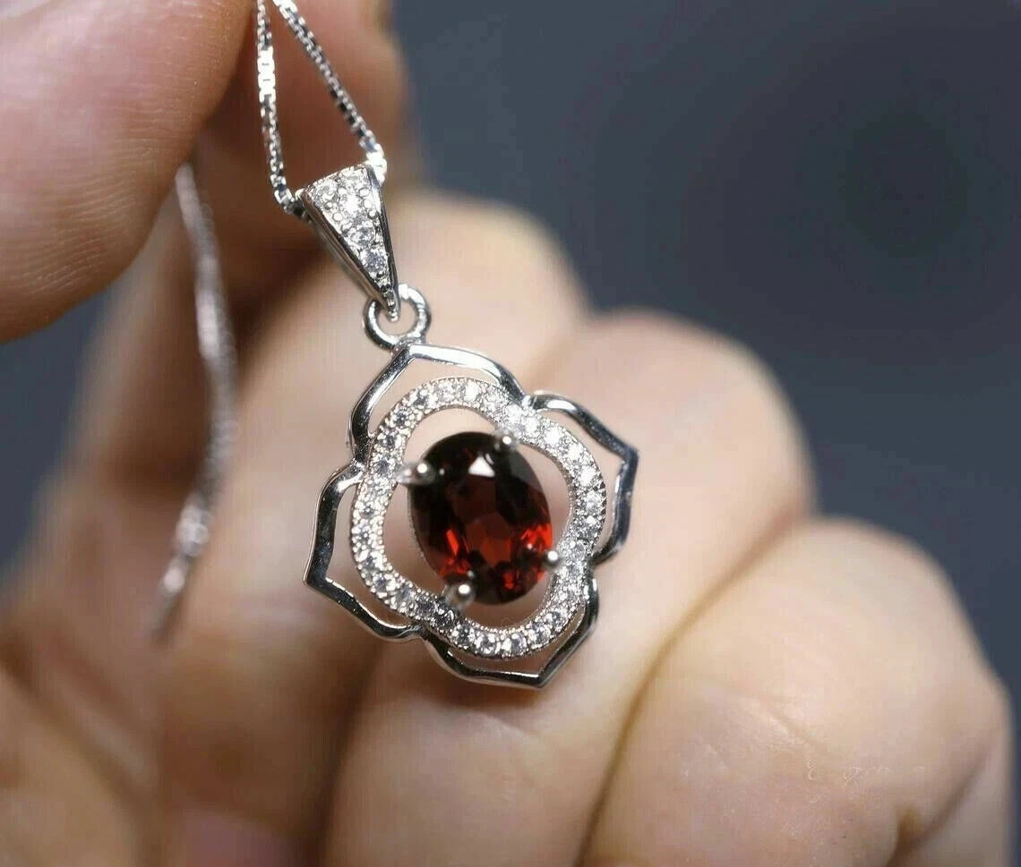 1Ct Round Cut Lab Created Diamond Red Garnet Charm Pendant 14K White Gold Plated