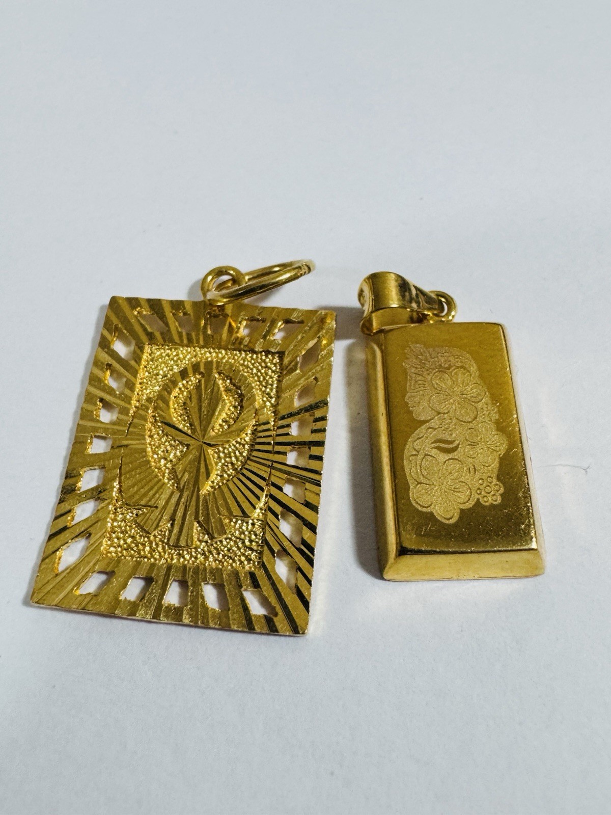 Gold 22K Solid 916 Real Gold Two Set (2) Bar/ Sikh Allah Devine Pendant 5.2g