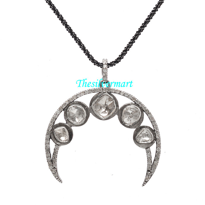 Pave Diamond Pendant,Pave Diamond Crescent Pendant,Diamond Half Moon Pendant