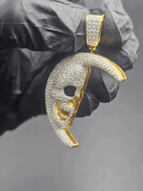 3.00Ct Round Cut Real Moissanite Moon Face Men’s Pendant 14k Yellow Gold Plated