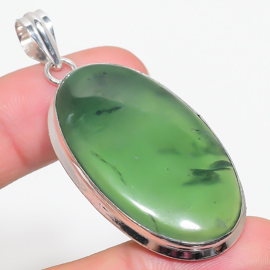 Natural Serpentine Gemstone 925 Sterling Silver Jewelry Pendant Sz 2.4″ For Gift