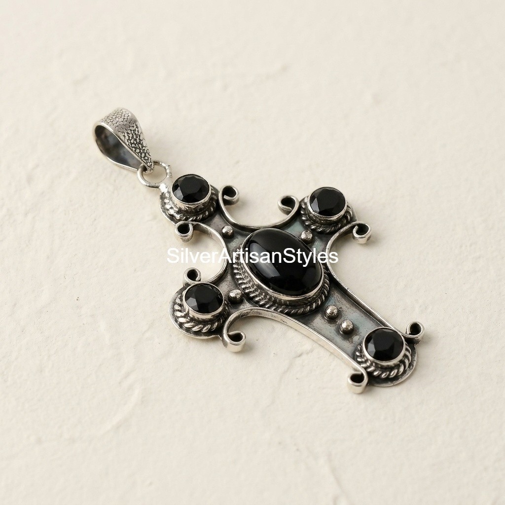 Natural Black Onyx, Spinel Gemstone Handmade 925 Sterling Silver Pendants Gifts