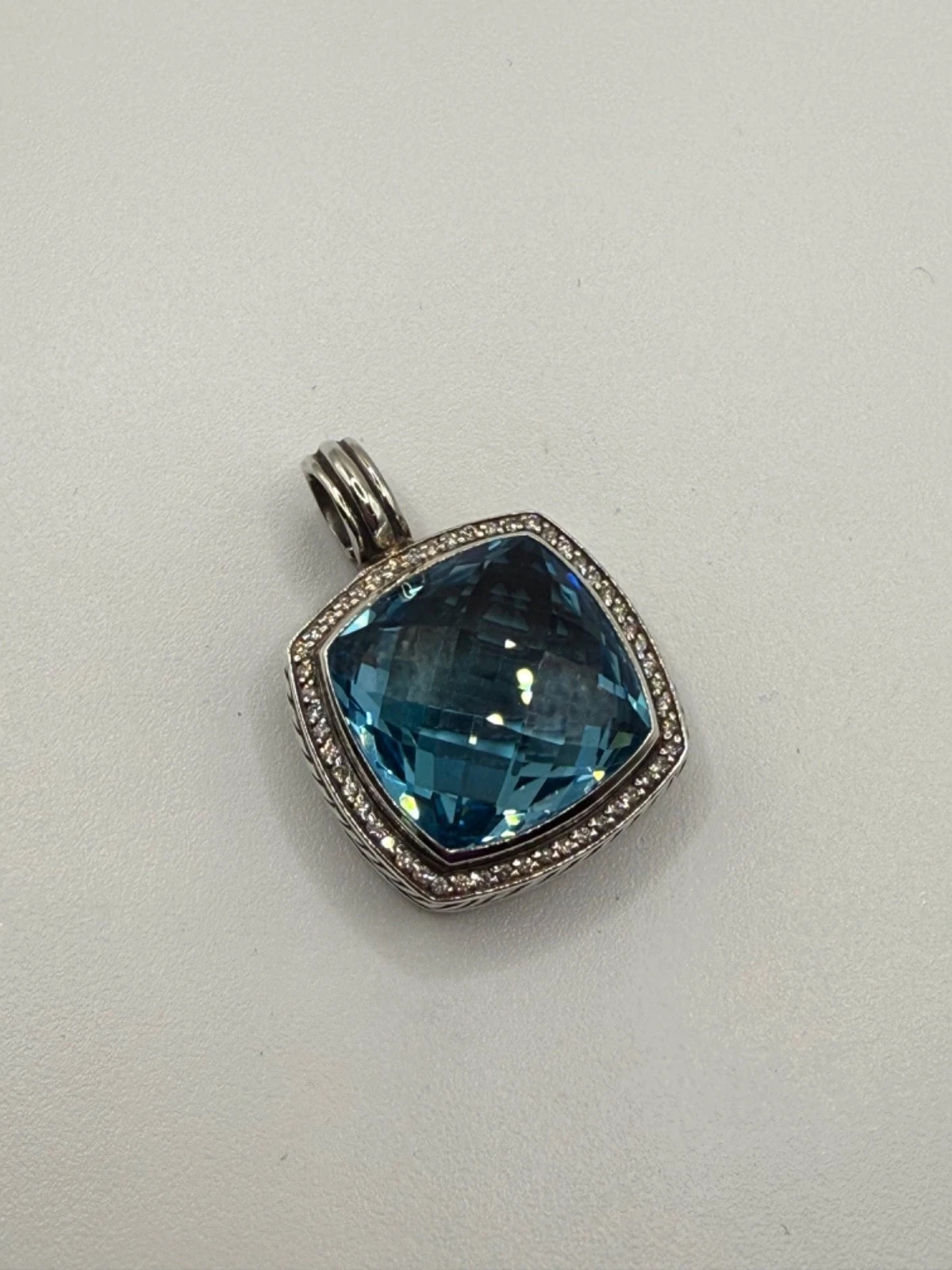 2Ct Cushion Cut Lab Created Blue Topaz Women Charm Pendant 14K White Gold Plated