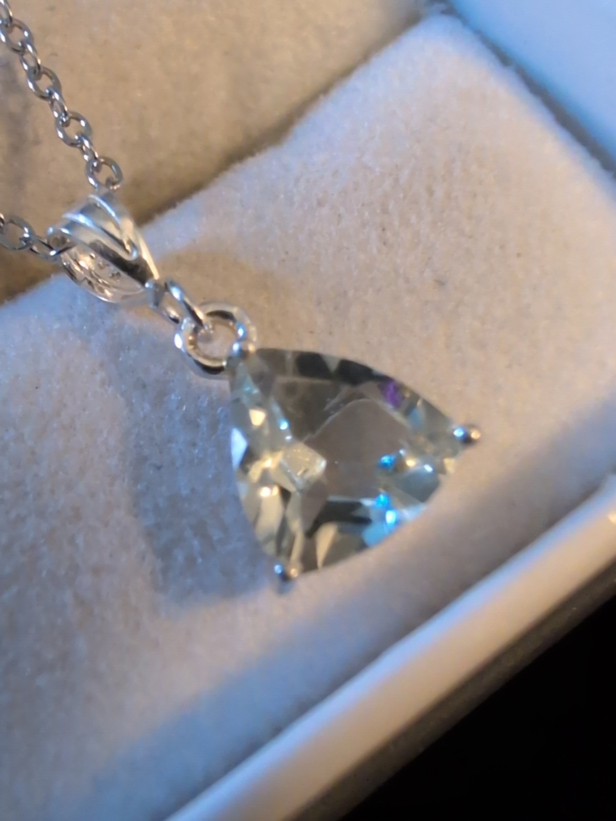 Sterling 925 Necklace Pendant 2.5CT Trillion Cut Aquamarine Loupe Clean Custom