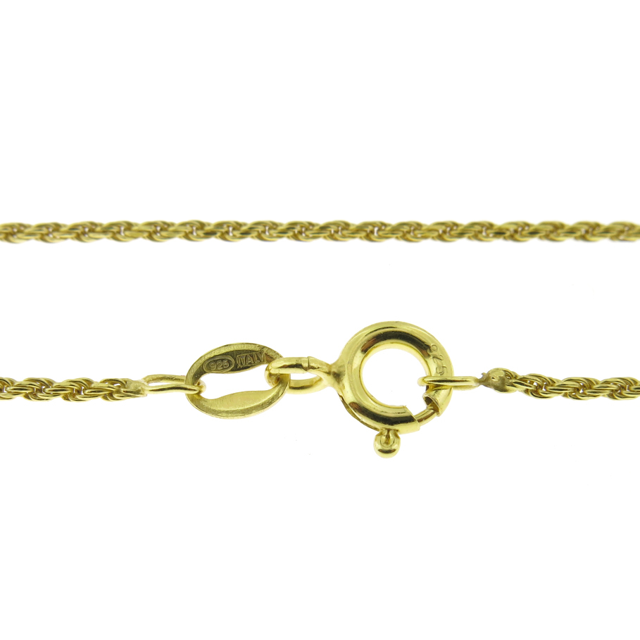 925 Sterling Silver Gold-Plated Diamond Cut Rope 1mm Chain Necklace .925 Italy