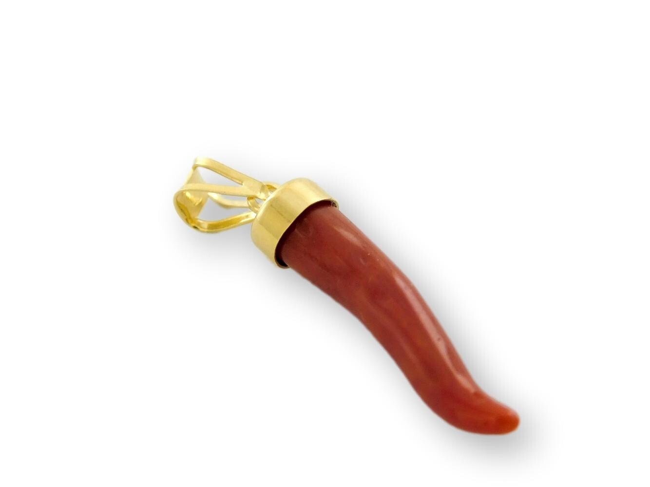 Pendant Italy Horn in 18k gold of Coral Red and 750 Cornicello Italian Gemstone
