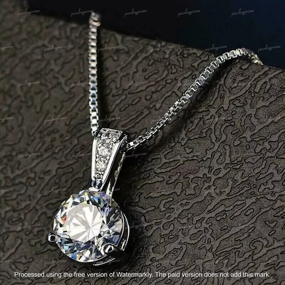 3Ct Round Cut Lab-Created Diamond Solitaire Pendant 14K White Gold Plated Silver