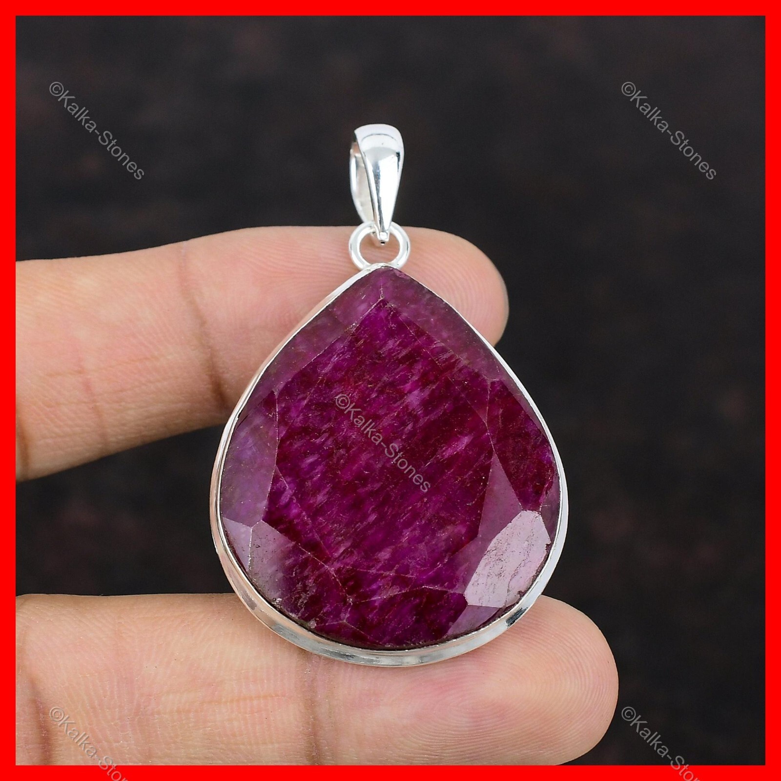 Valentines Deal Kashmir Rubi Stone Engagement Handcrafted New Pendant 925 Silver