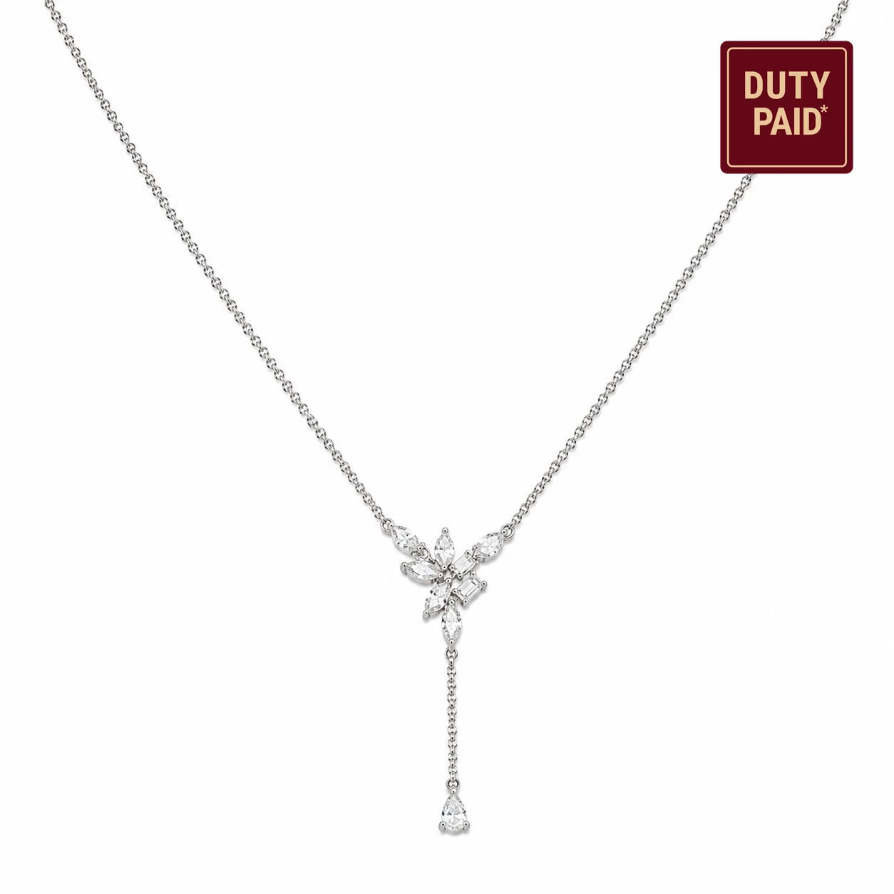 0.16 ct Natural Baguette Y Necklace 14K Gold 14K Solid Gold Floral Cluster