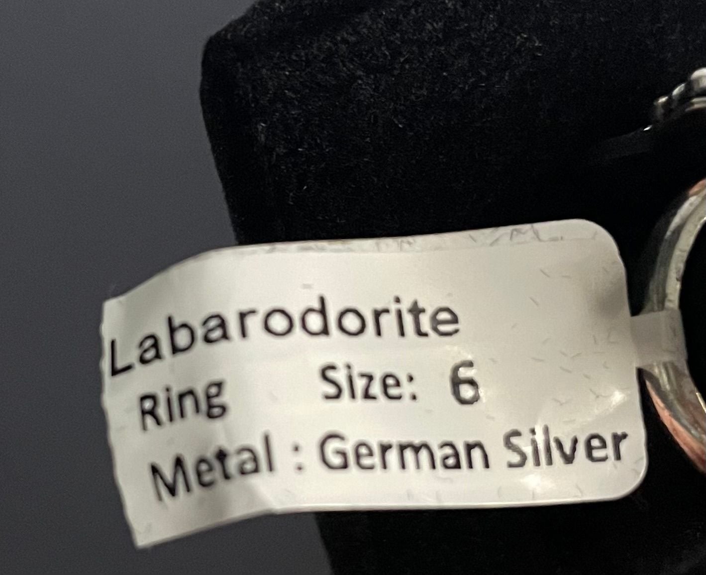 Labradorite Oval Gemstone Ring and Pendant Necklace Set in German Silver
