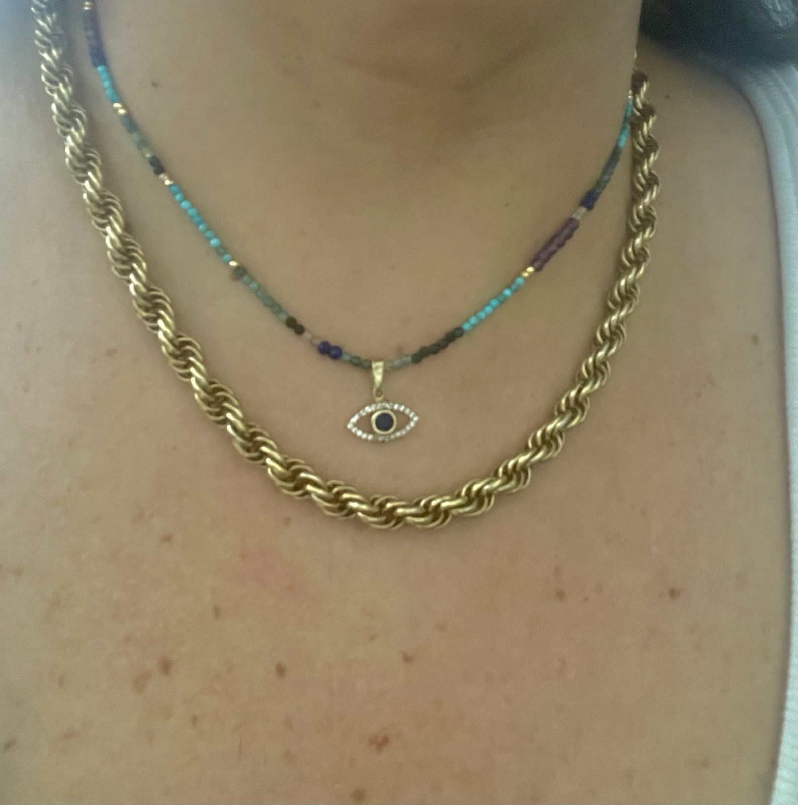 Gold 10k multi color gemstone necklace Evil Eye Pedant