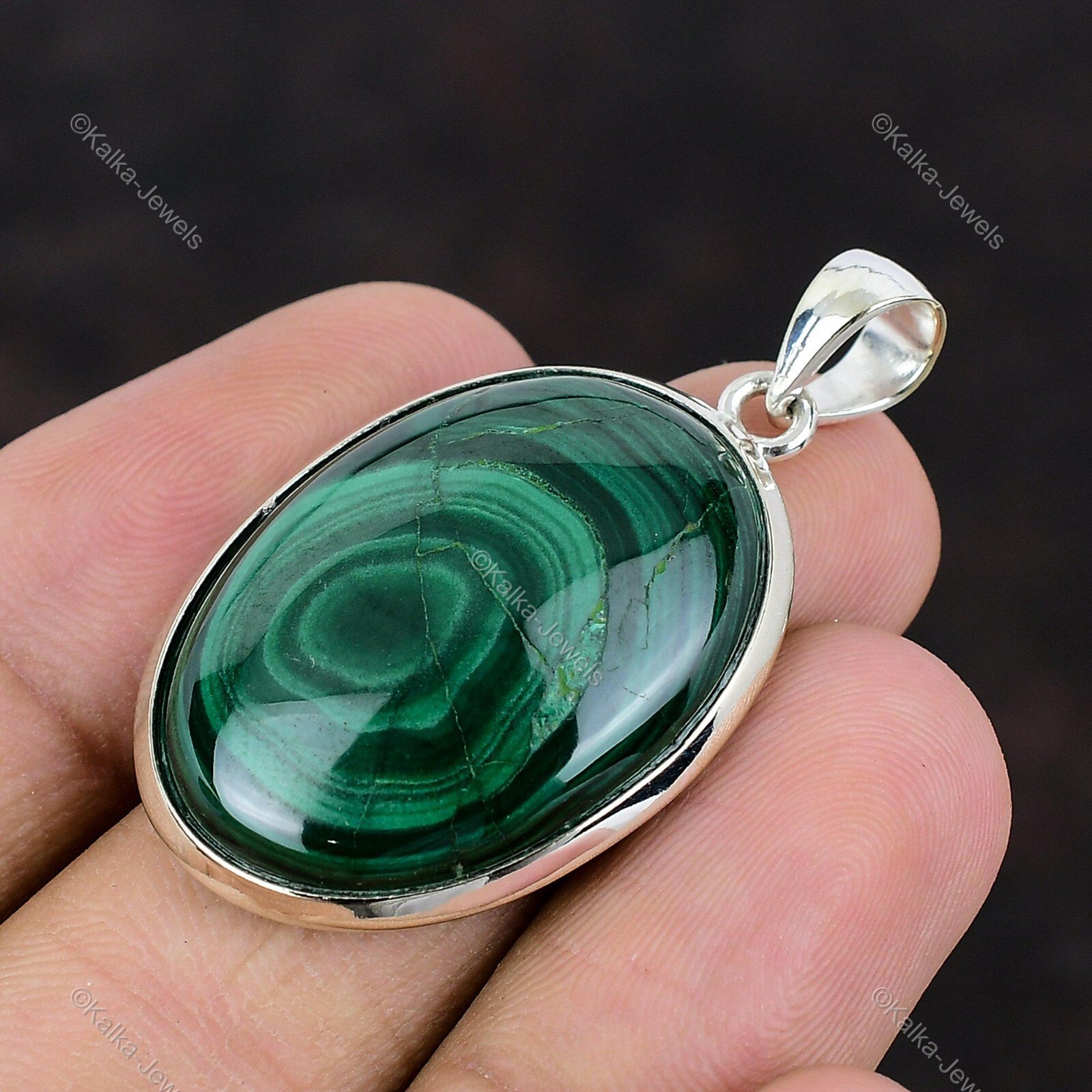 Natural Russian Malachite Gemstone Pendant 925 Sterling Silver Indian Jewelry