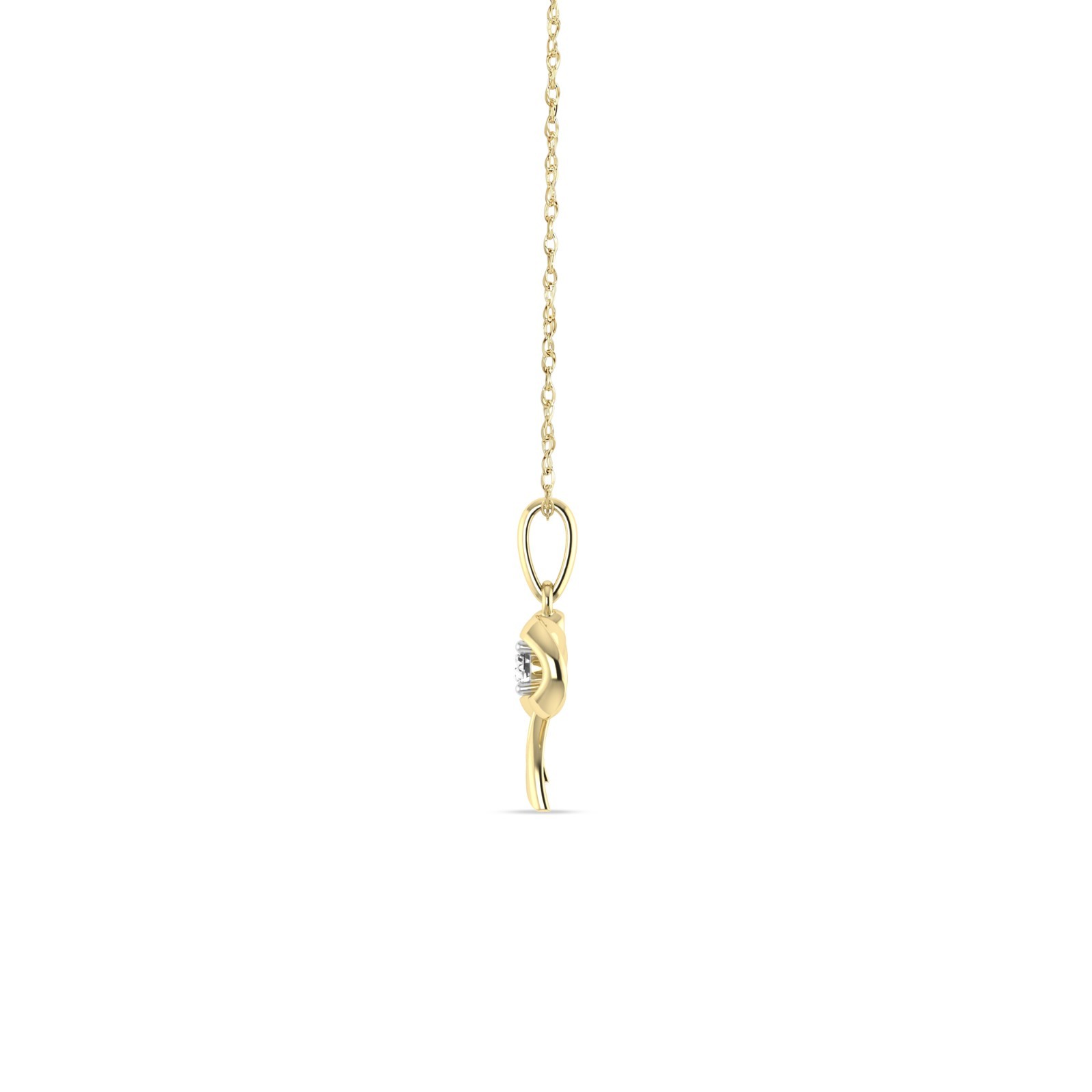 Bow Ribbon Pendant 1/10 Ctw Round Cut Lab Grown Diamond With Chain in 10K Gold