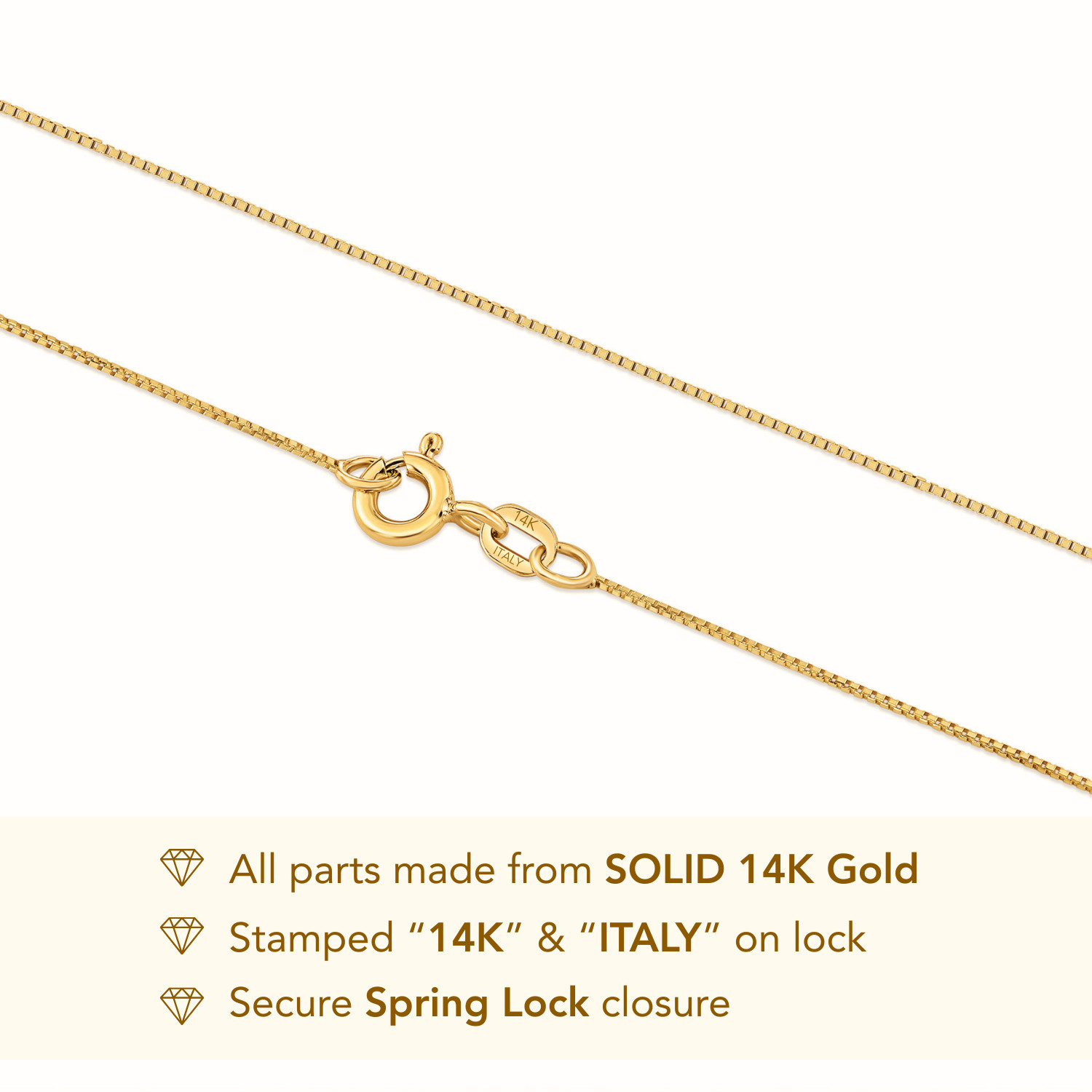 14K Real Solid Yellow Gold Petite Dainty Box Chain Italian Necklace 16″ 18″ 20″