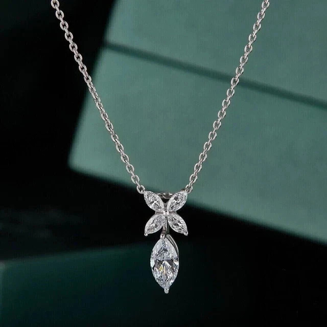 2Ct Marquise Cut Lab Created Diamond Women Pretty Pendant 14K White Gold Plated