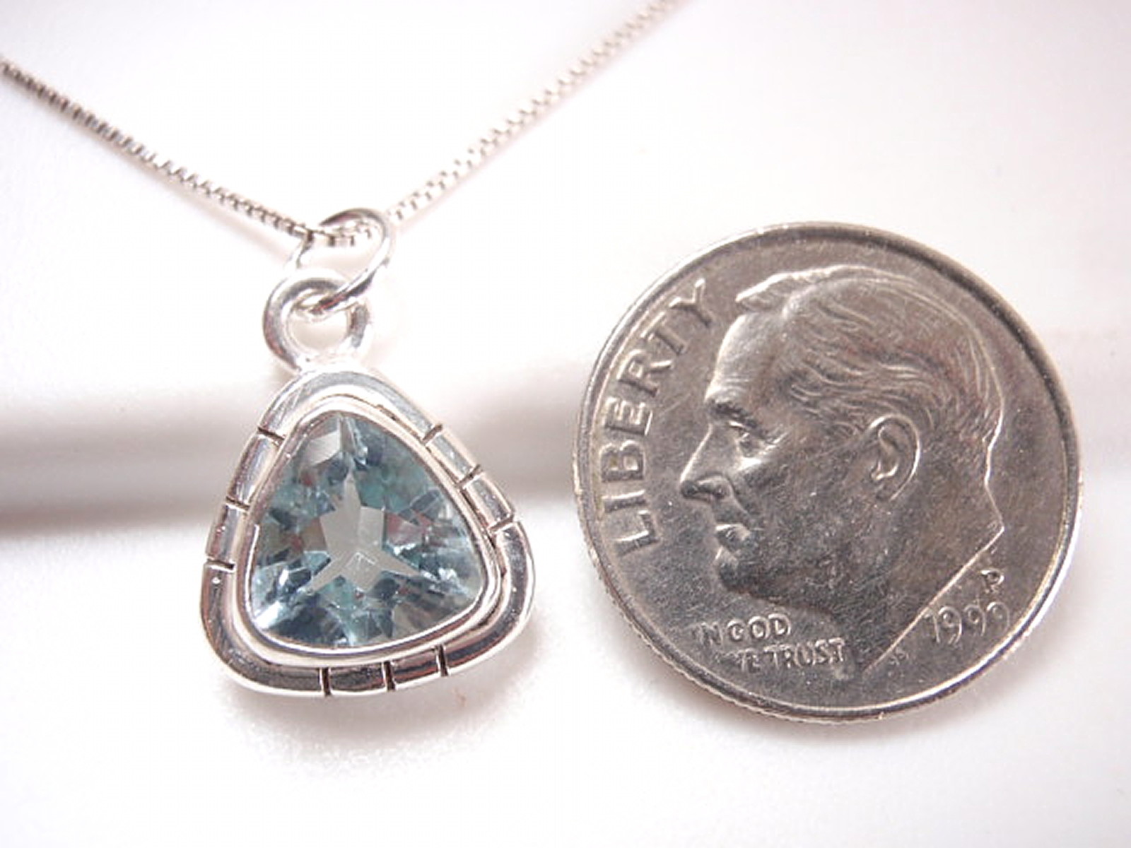 Faceted Blue Topaz Triangle with Grooved Accents 925 Sterling Silver Pendant