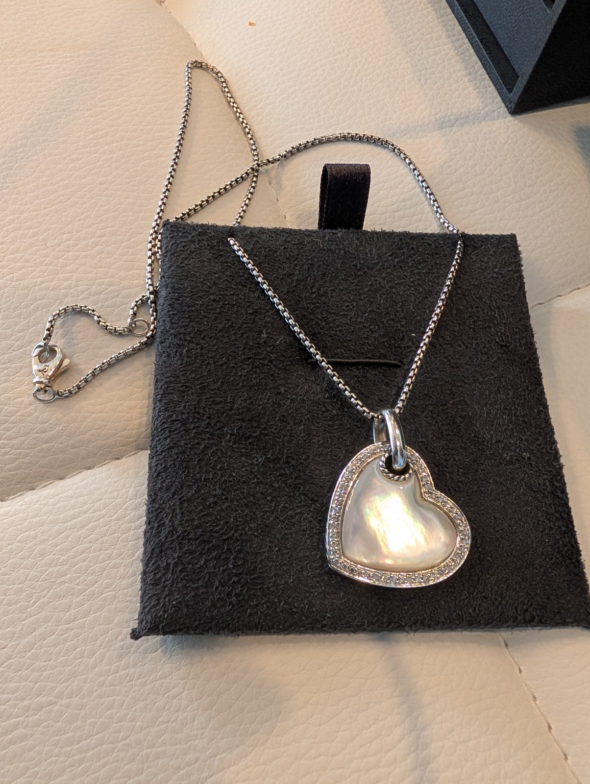 David Yurman Heart Diamond Mother Of Pearl Pendant Necklace 16-18″ Gorgeous New