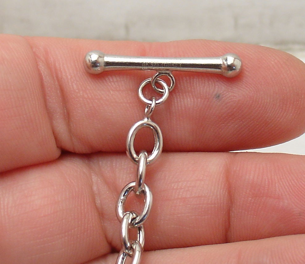 18″ Plain Oval Link Chain Necklace Toggle Clasp Anti-Tarnish Real 925 Silver