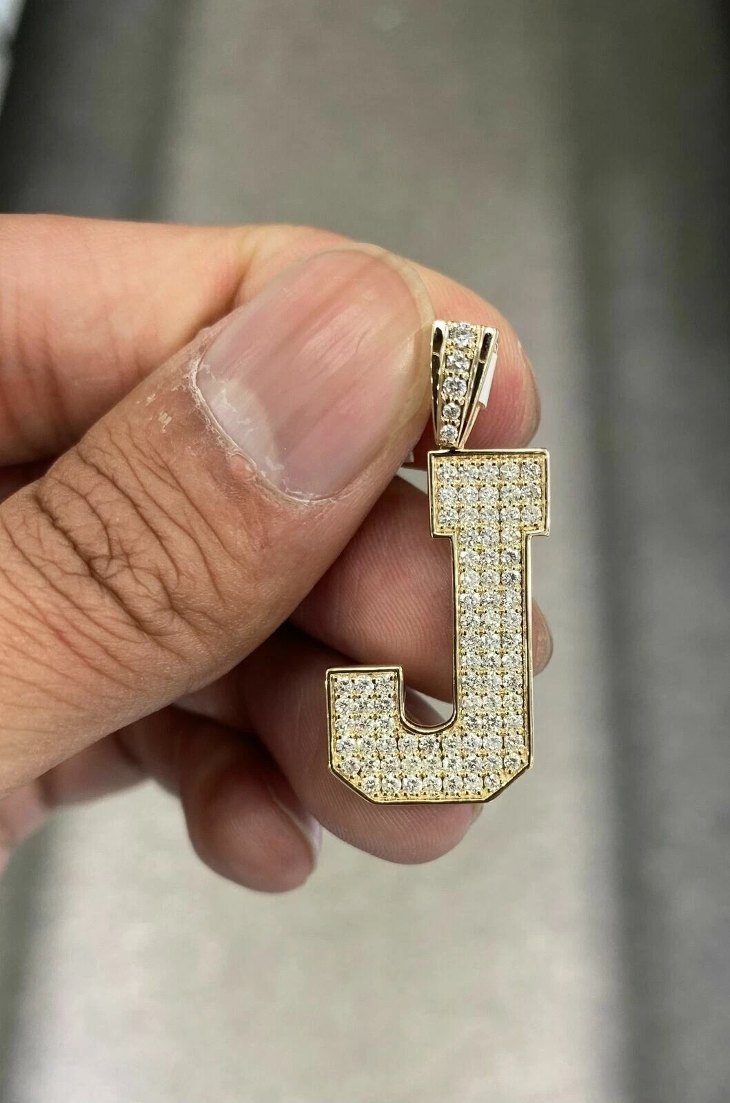 1.2Ct Round Cut VVS1 Diamond Initial “J” Pendant Necklace 14K Yellow Gold Finish