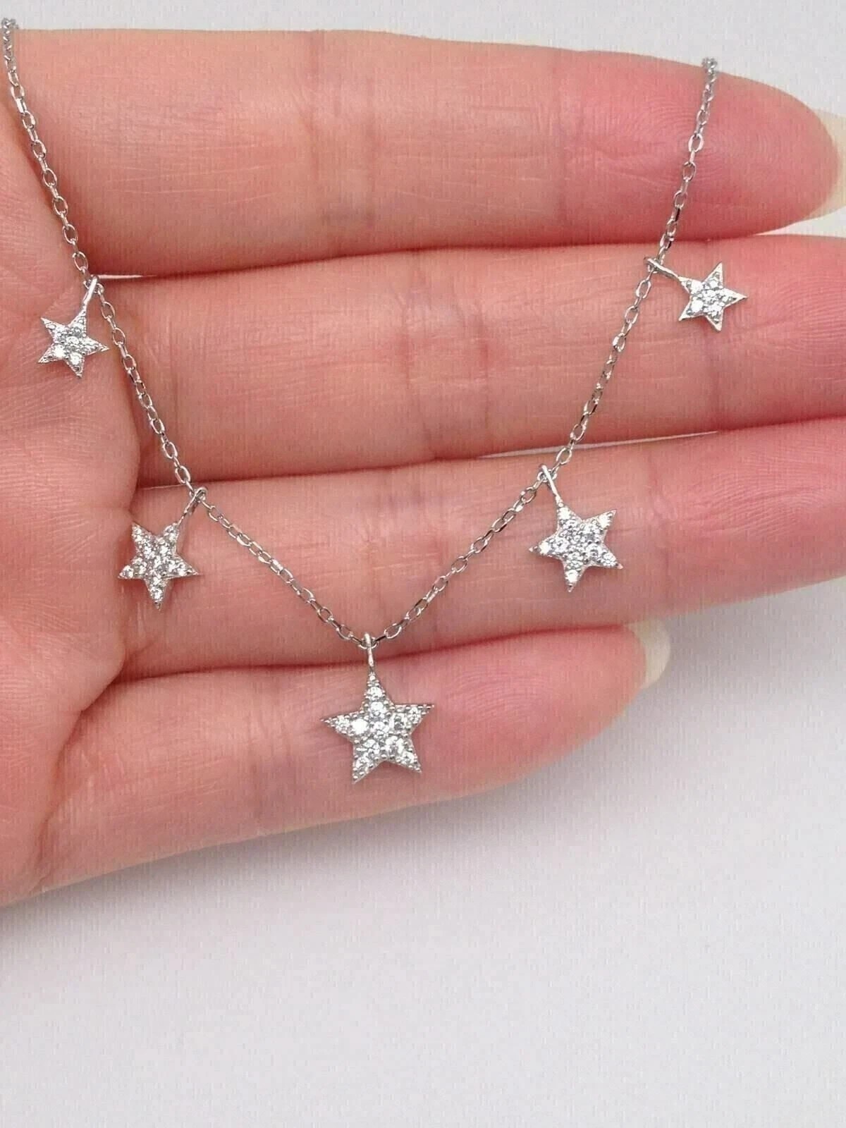 2.50Ct Round Lab Created Diamond Star Station Necklace 18″ 14k White Gold Plated