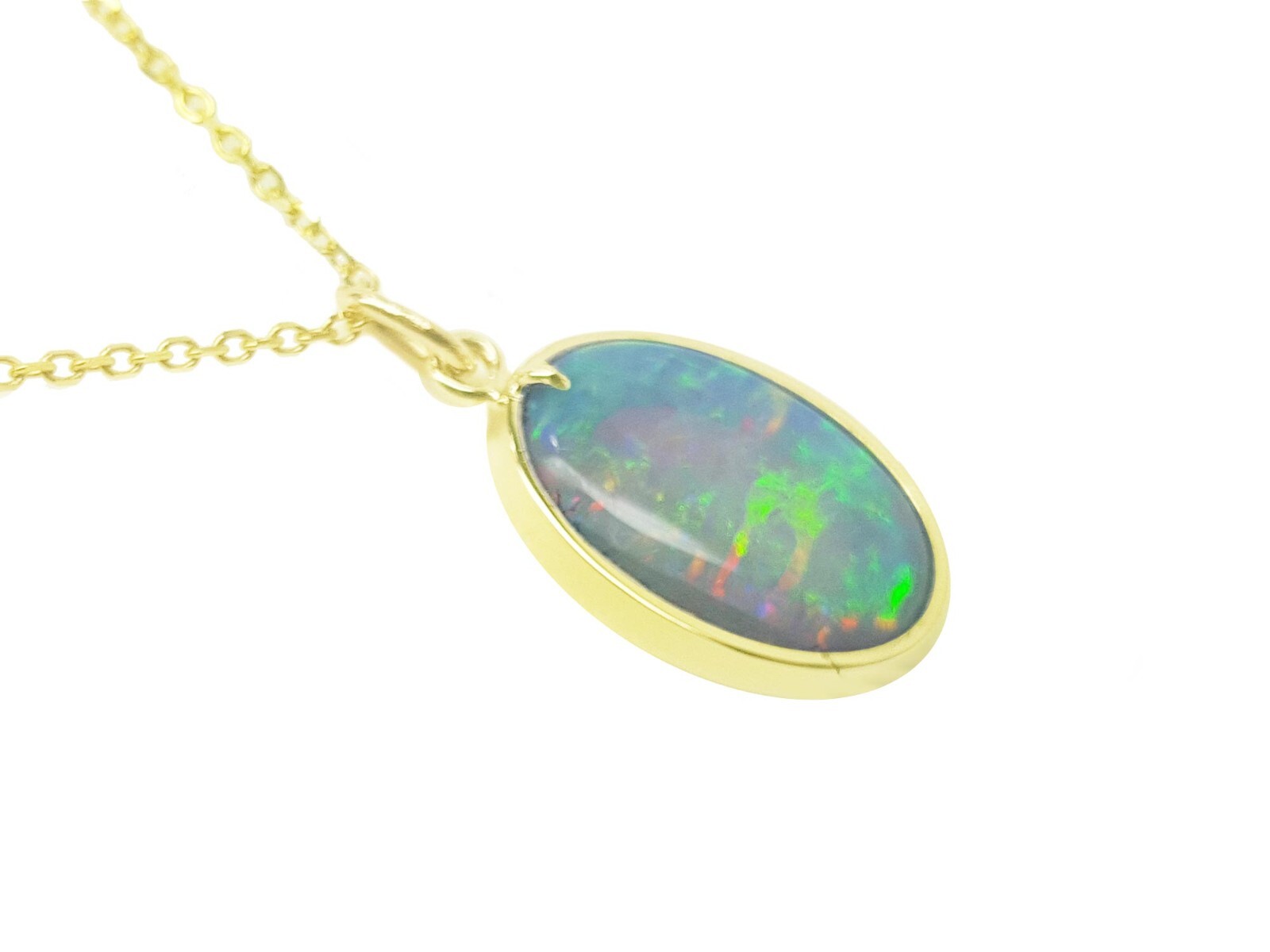 Fire Australian Opal Solitaire Pendant Charm in 14K Yellow Gold