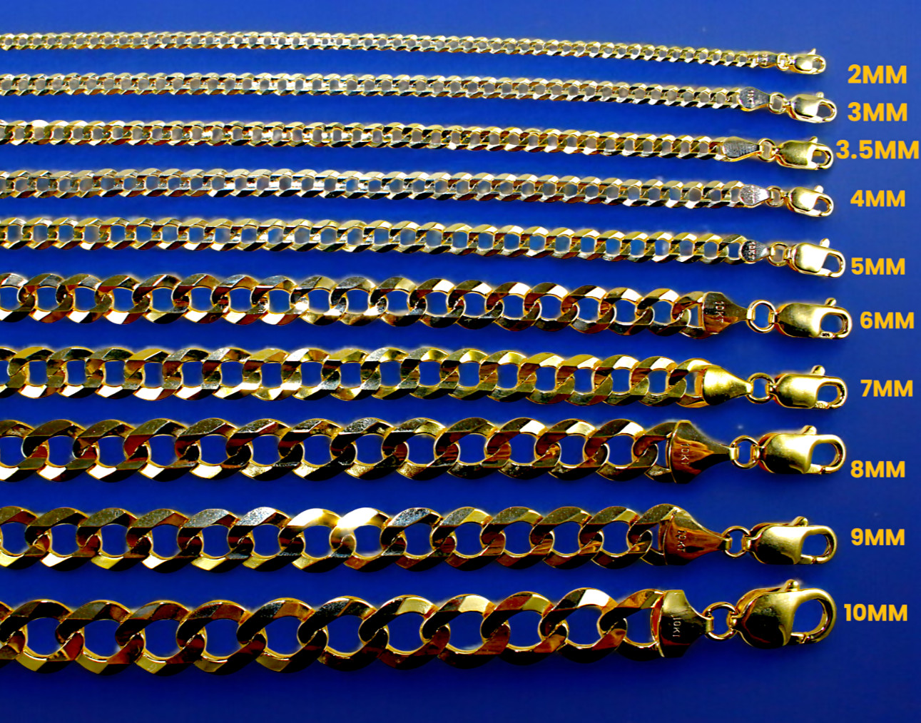 10K Yellow Gold SOLID Curb Cuban Necklace Bracelet Chain Link Real 2-9mm 7″-30″