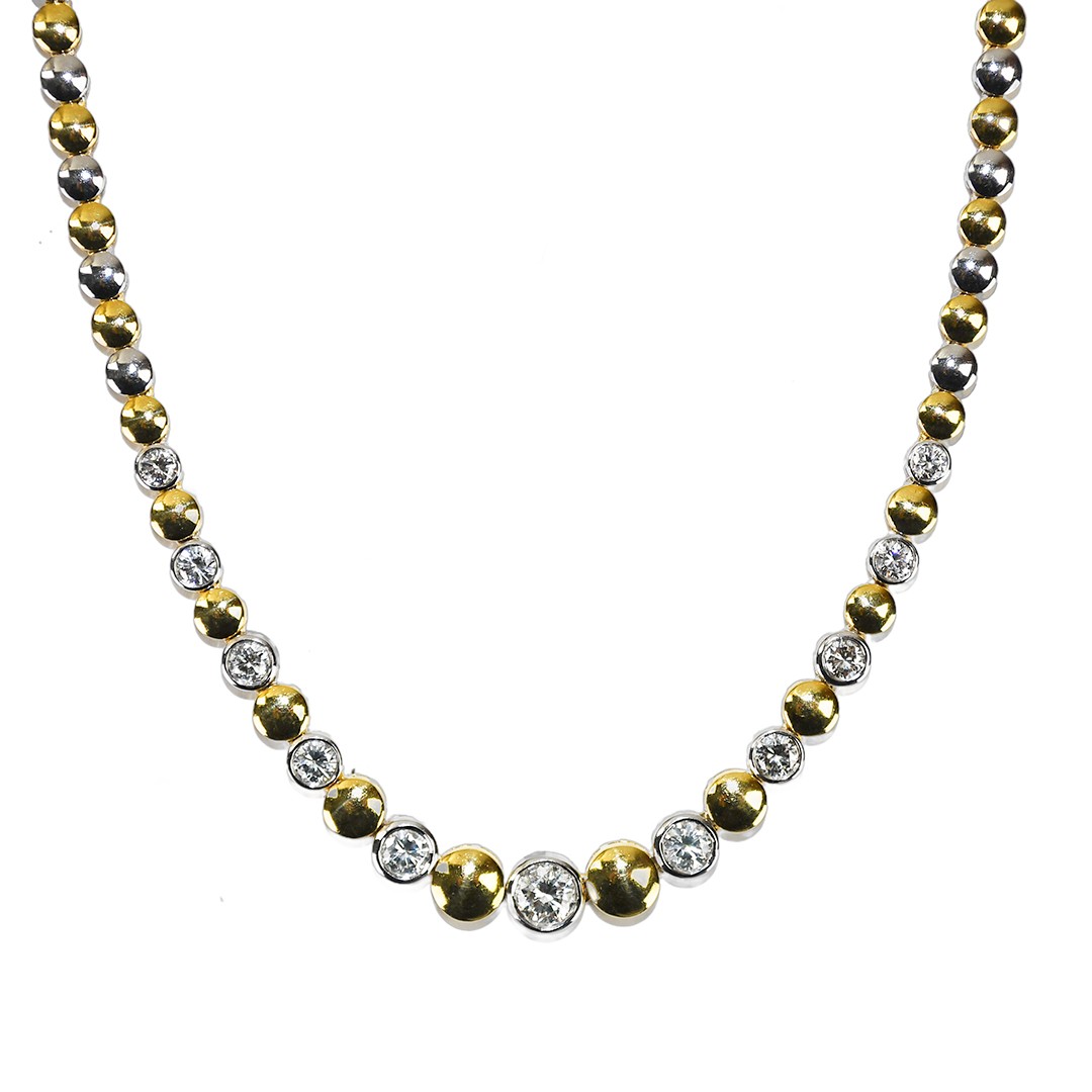 18K Two-Tone Gold Diamond Necklace 2.45ct