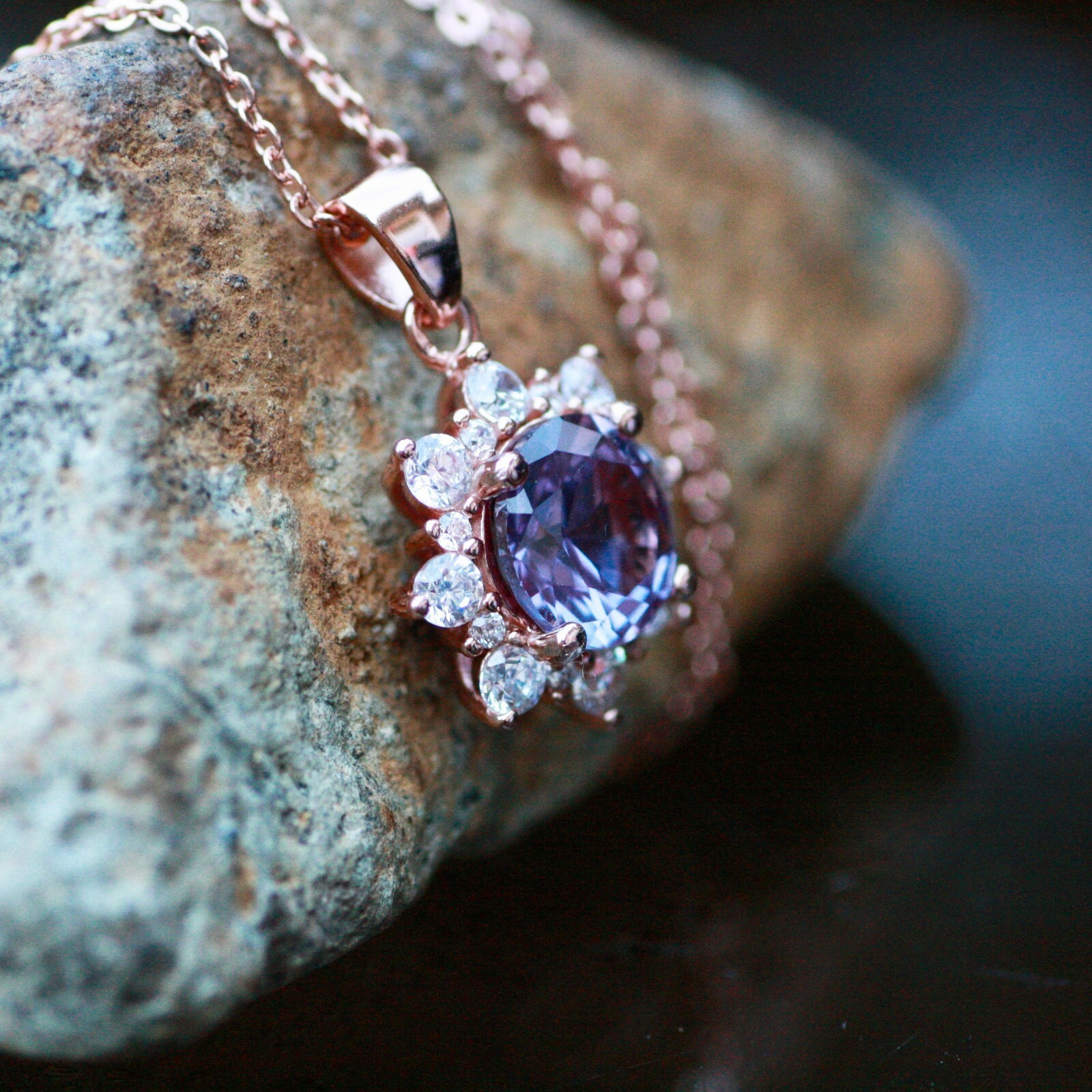 Lab Grown Color Change Alexandrite Pendant Rose Gold Vermeil , June Birthstone