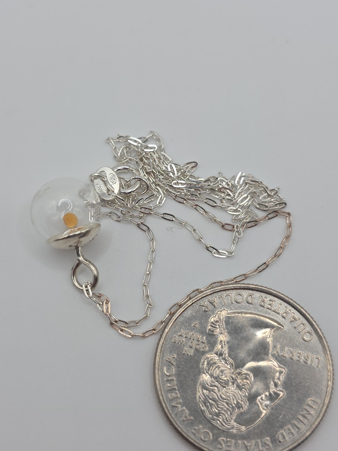 Sterling Silver 925 Italy Clear Plastic Globe Chain Necklace 18″