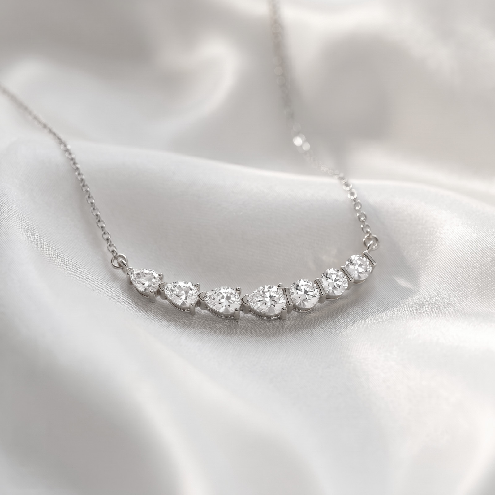 1.00 Ct E-F VVS-VS Lab Grown Round Pear Diamond Necklace Pendant 14k White Gold