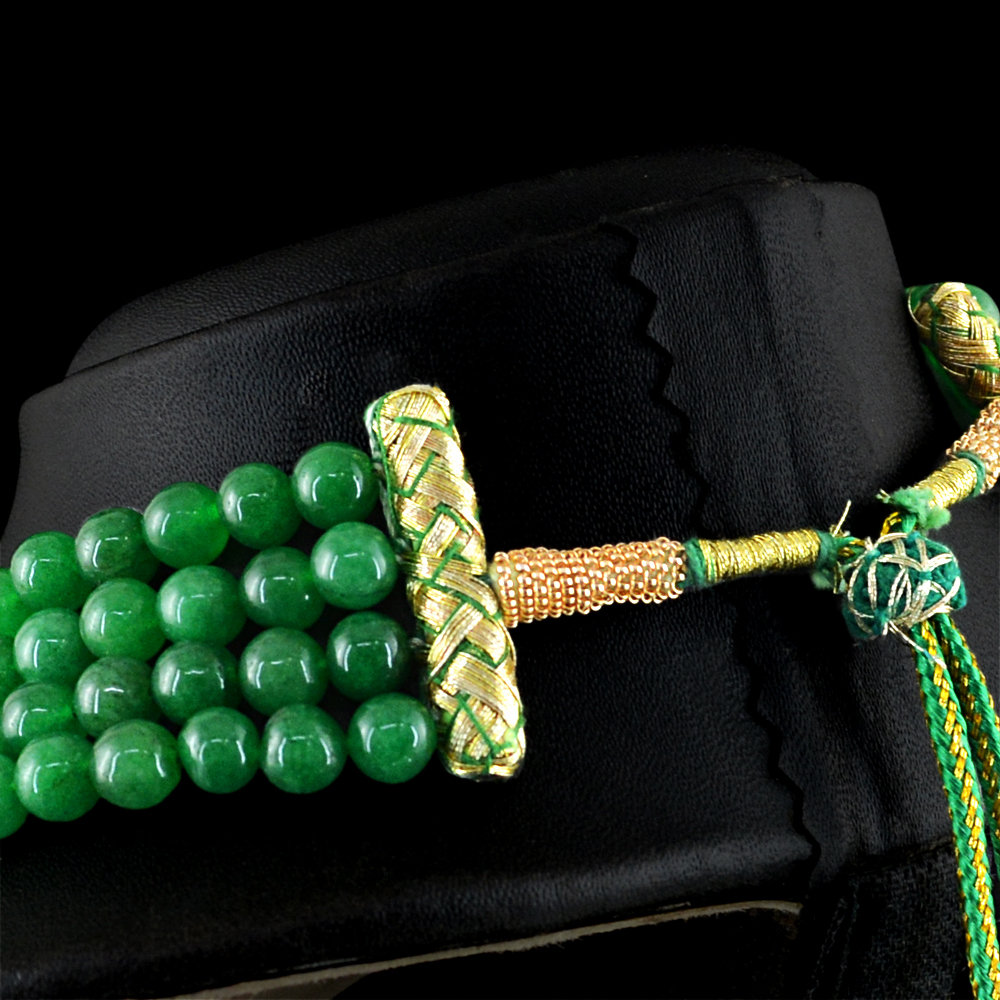 898 CTS EARTH MINED 4 STRAND ENHANCED EMERALD ROUND SHAPE BEADS NECKLACE