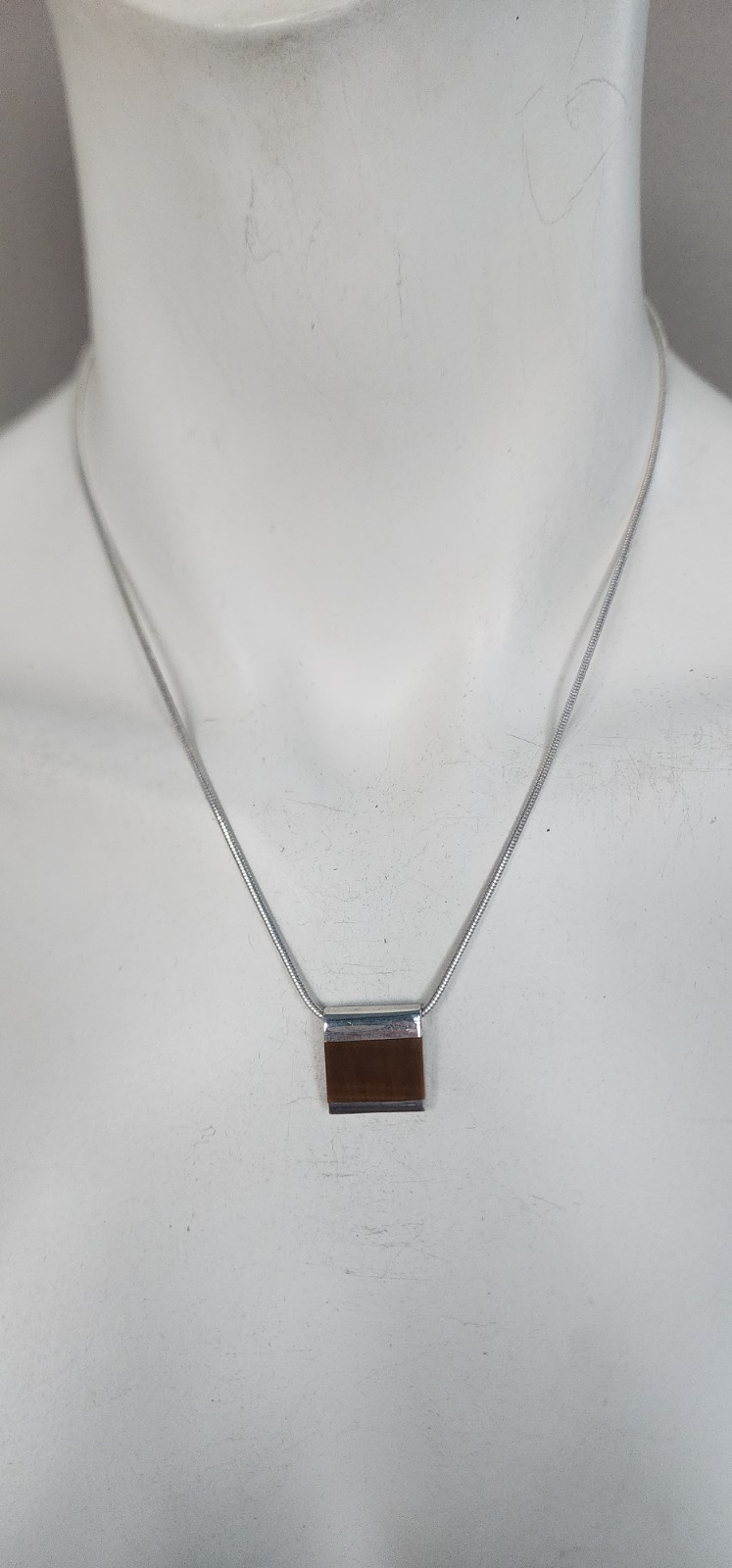 Sterling Silver 925 Tiger’s Eye Modern Pendant Contemporary Design