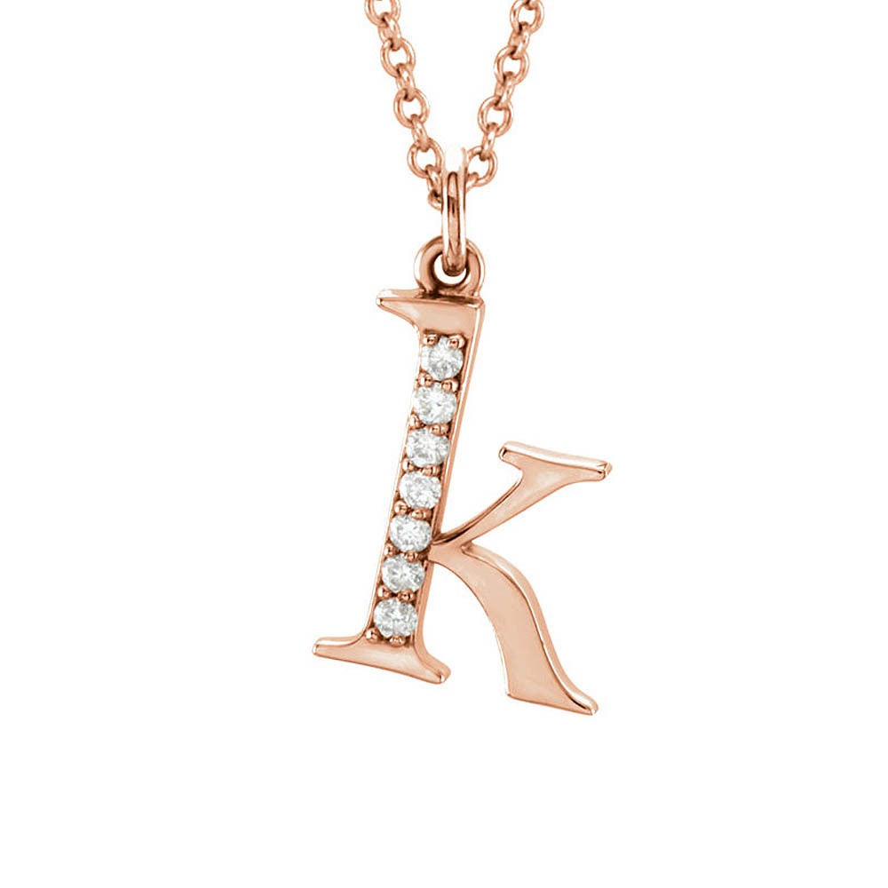The Abbey 14k Rose Gold Diamond Lower Case Initial ‘k’ Necklace 16 In