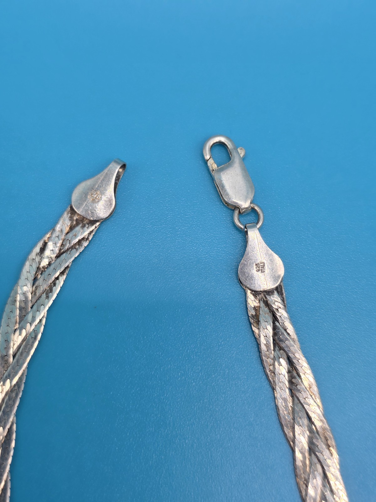 Vintage 925 Italy Sterling Silver Braided Herringbone Necklace – Made In Italy