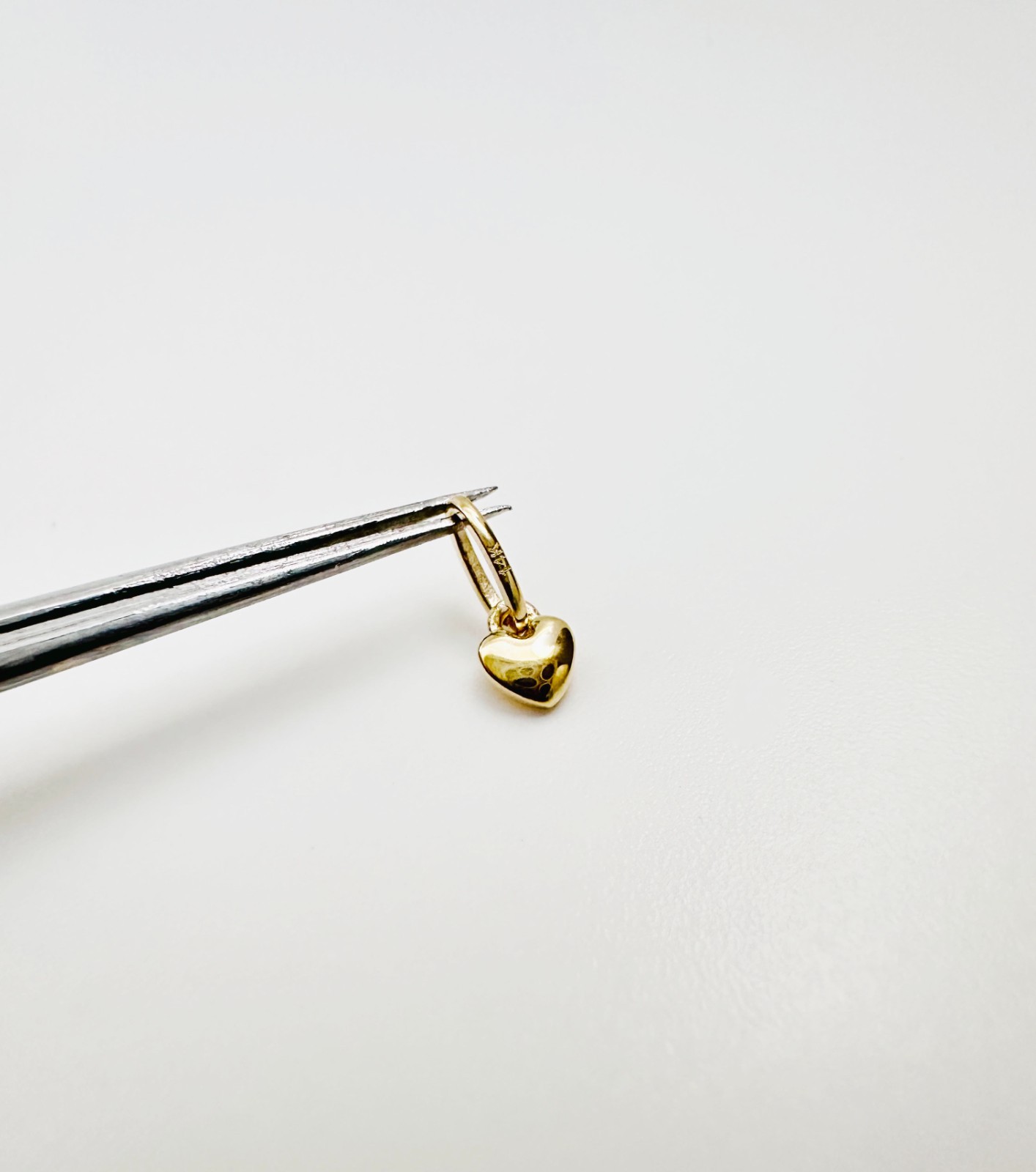 14K Solid Yellow Gold Teeny Tiny -Very Small Beveled Heart Charm Pendant 8x3mm