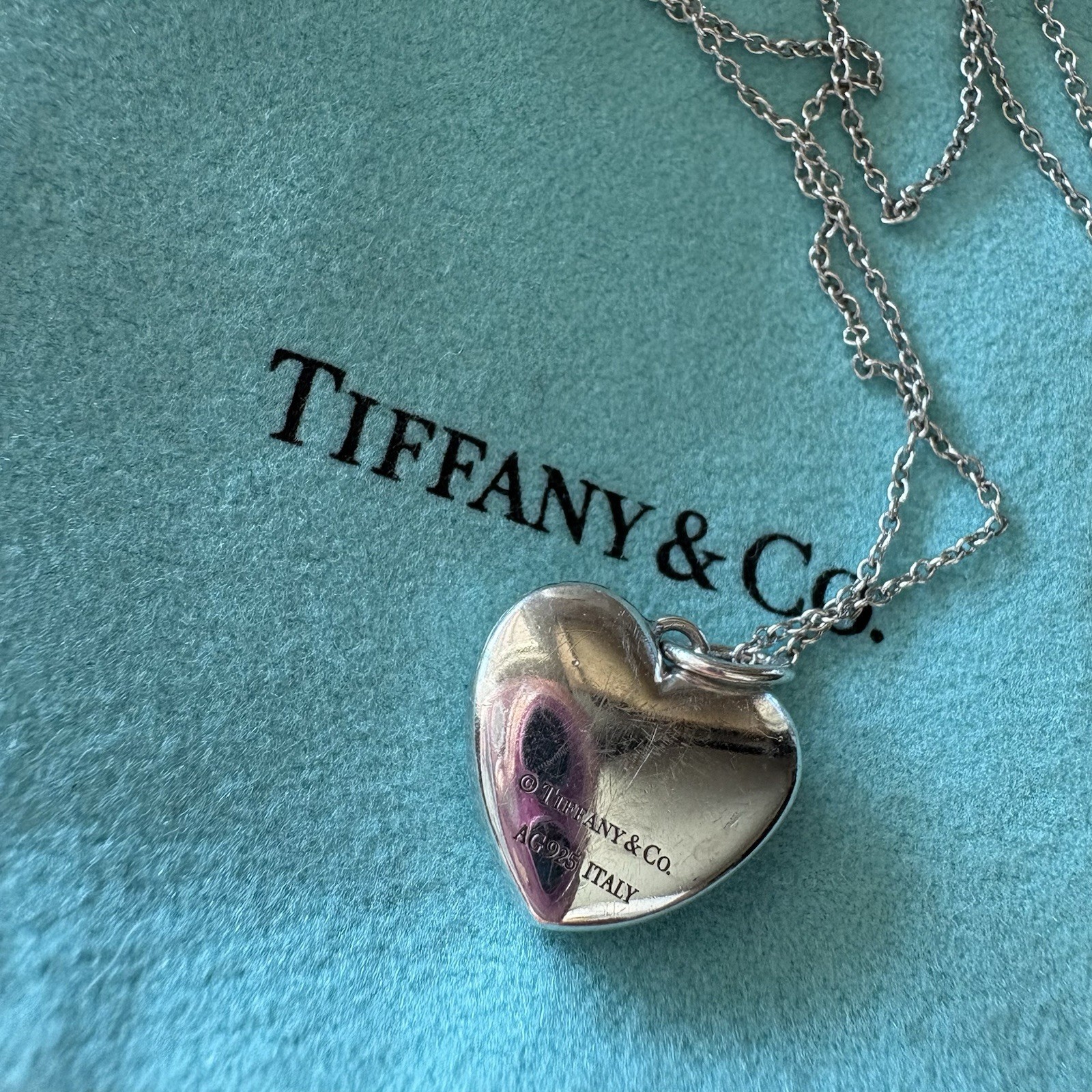 Tiffany & Co. Sterling Silver I Love You Heart Locket Pendant w/18” Chain