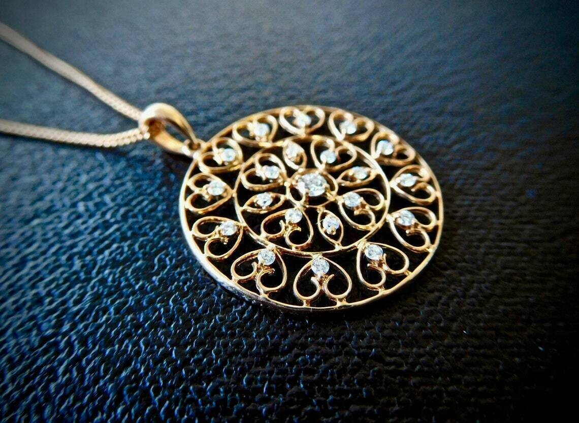 Round Cut Lab Created Diamond Circle Pendant 3Ct 14K Yellow Gold Plated Silver