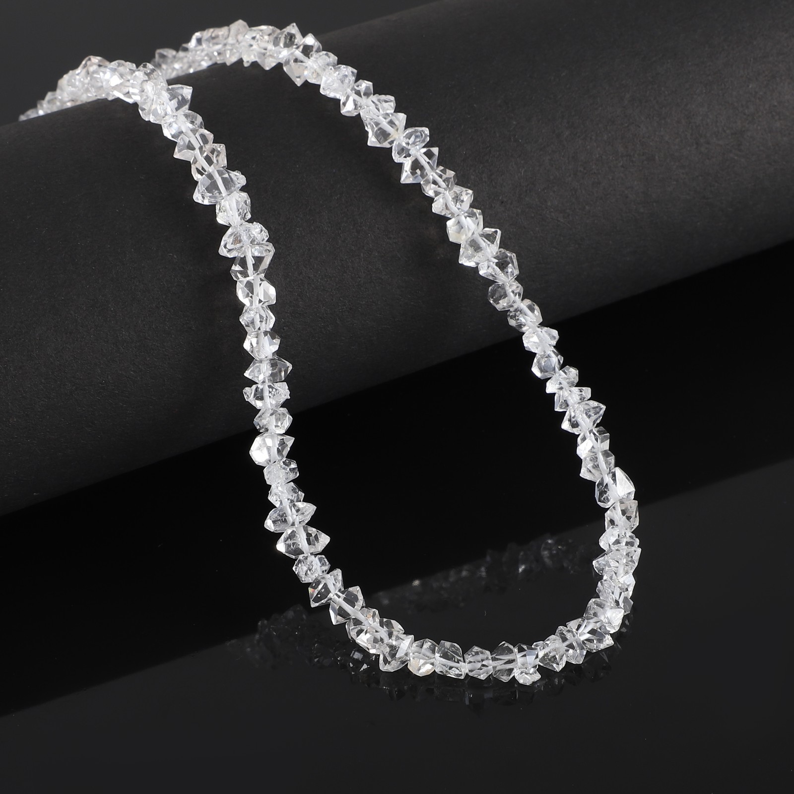 100%Natural Herkimer Diamond Stone Beaded Handmade Necklace 925 Silver